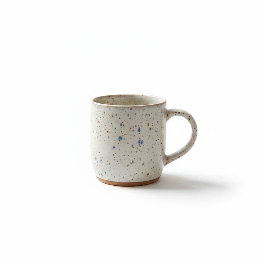 The same speckled ceramic mug on a clean white background with a soft shadow
